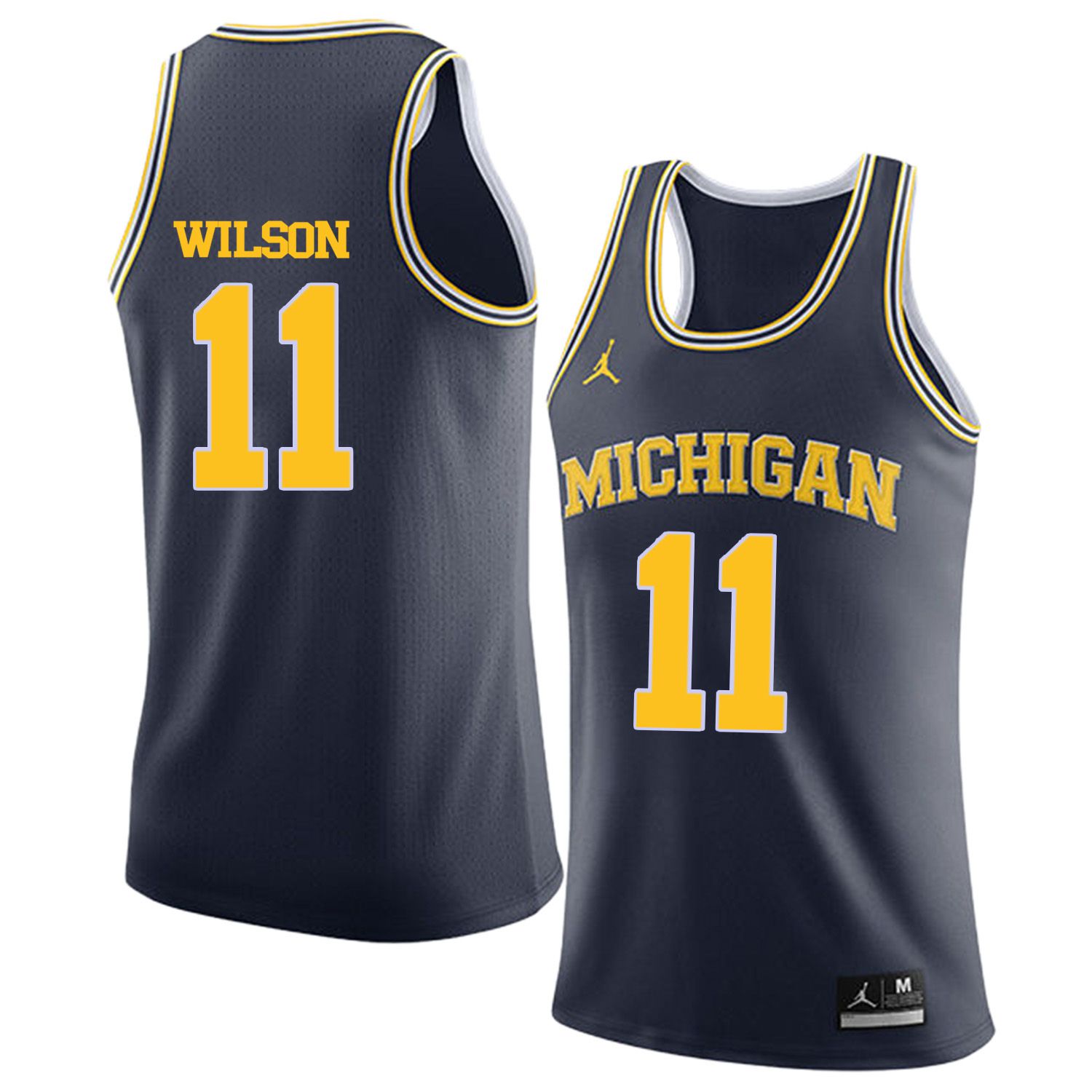 Men Jordan University of Michigan Basketball Navy #11 Wilson Customized NCAA Jerseys